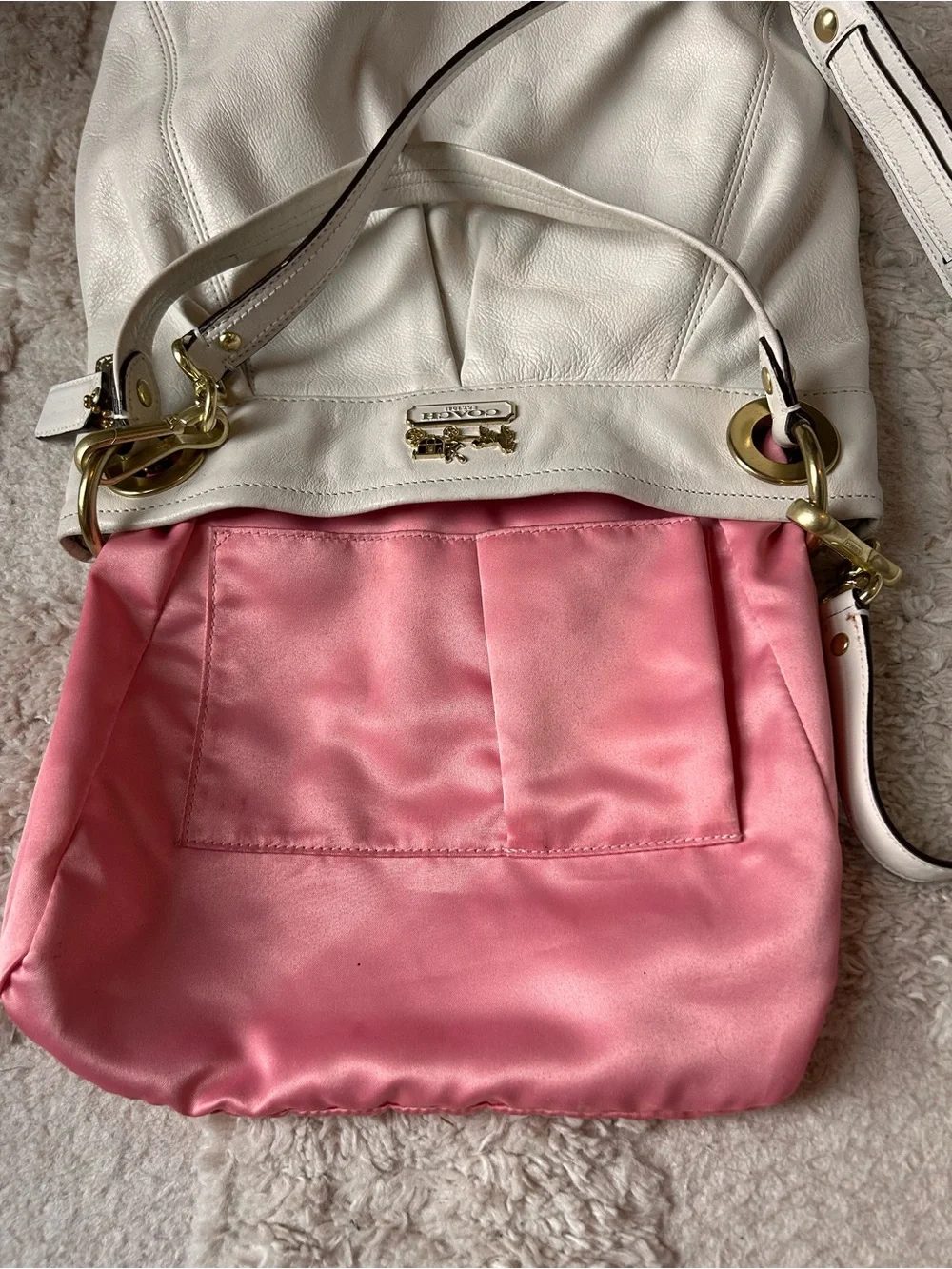 Vintage Coach Madison White Leather Shoulder Hobo Bag with Gold Hardware